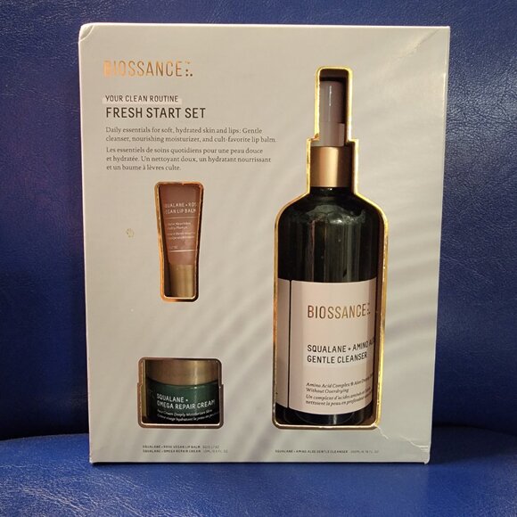 Biossance Your Clean Routine Fresh Start Set NIB Squalane Omega Repair Cream Lip - Picture 1 of 8